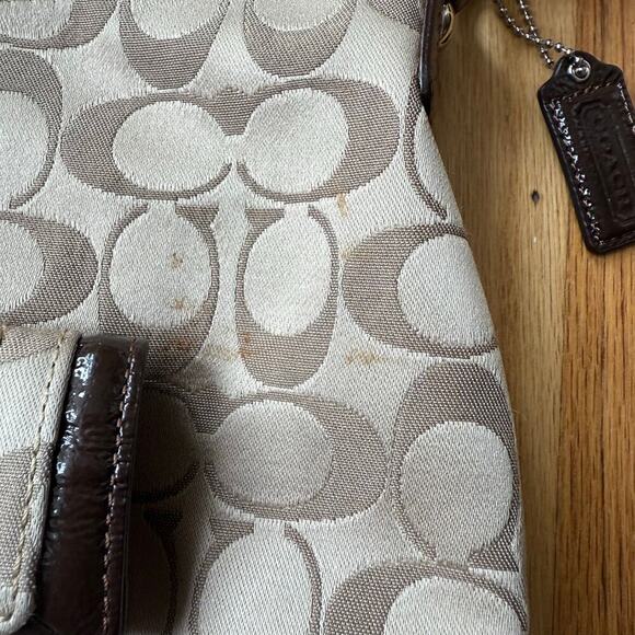 Coach Penelope Convertible Signature Sateen Brown Khaki Hobo Bag Purse F19232 - Picture 5 of 14